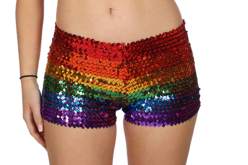 Hotpants pailletten regenboog