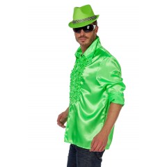 Ruchesblouse satijn neon-groen