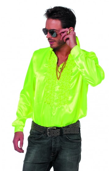 Ruchesblouse satijn neon-geel